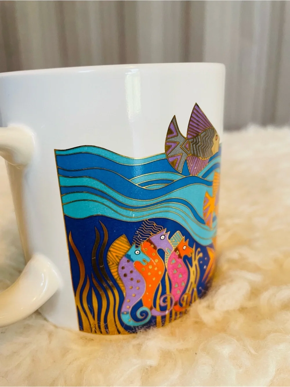 VTG Laurel Burch Sea Goddess Coffee Mug Cup Mermaid Gold Fish Moon Sun Seahorse